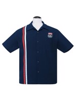  Kortærmet skjorte: bowling shirt - Steady Clothing - Route 66 Service Station Shirt, navy